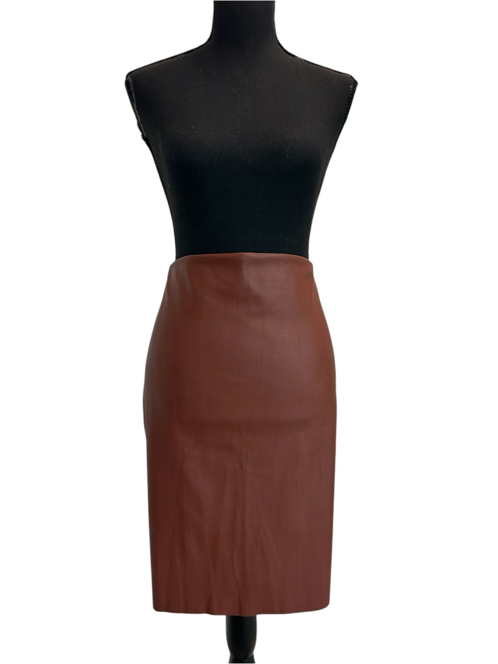 Classic Brown Leather Pencil Skirt